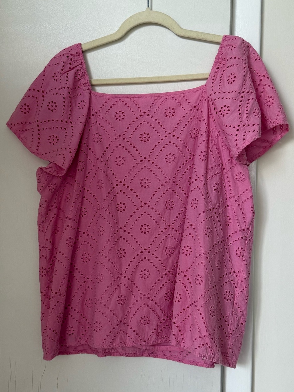 Ann Taylor Factory Pink Eyelet Square-Neck Blouse
